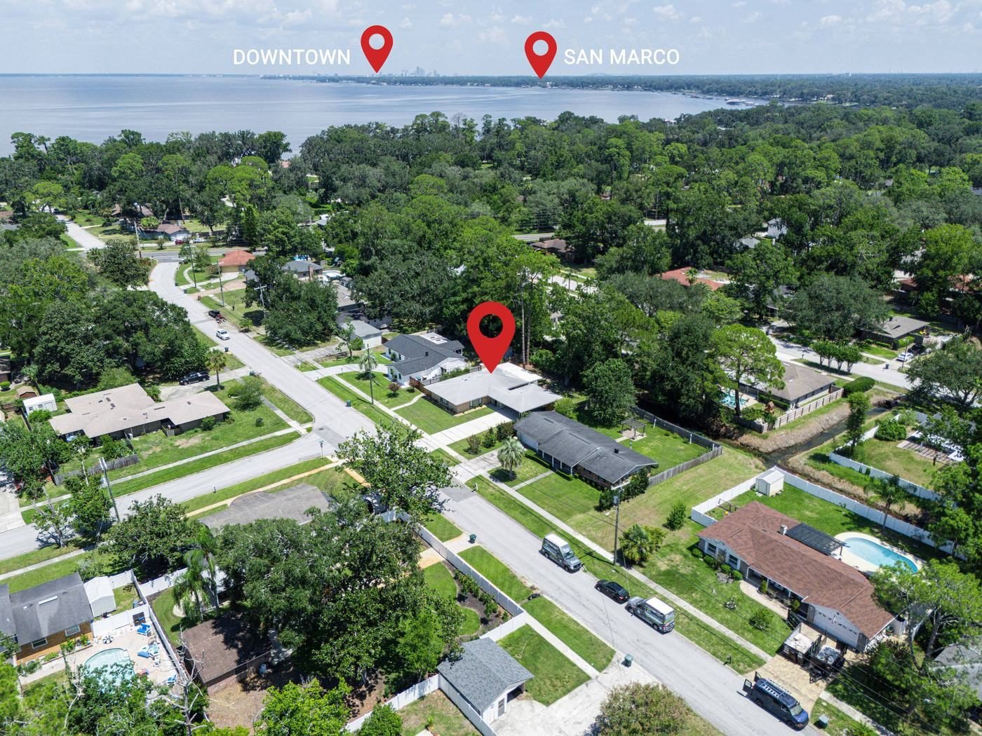 aerial & neighborhood at JaxStay furnished home in Mandarin Jacksonville Florida